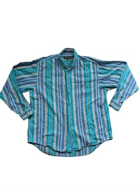 Colours by Alexander Julian Blue Striped Vintage Button Down Shirt Size Large